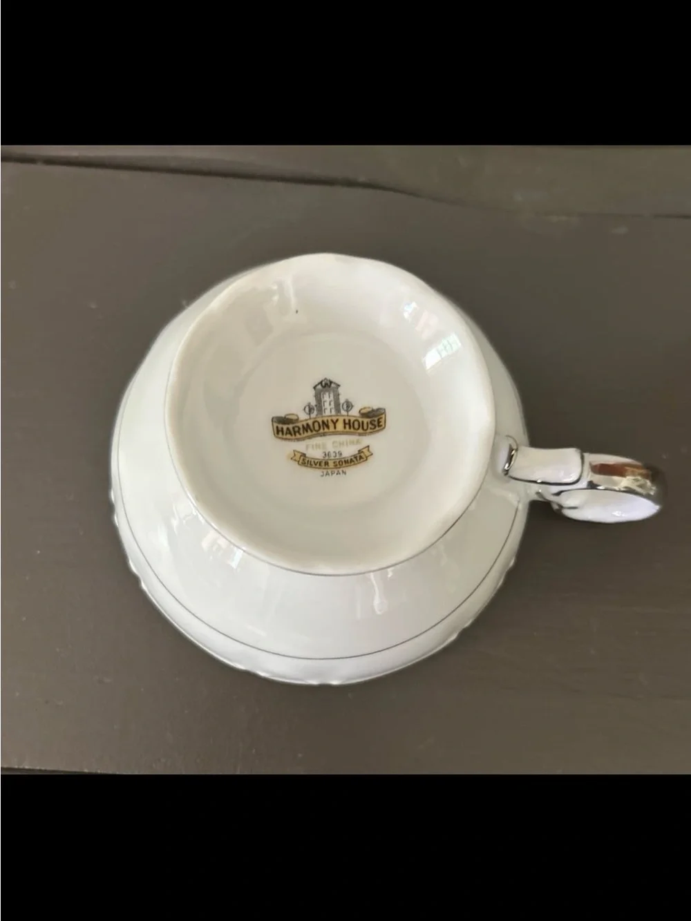 Classic White Porcelain Teacup and Saucer with Silver Trim